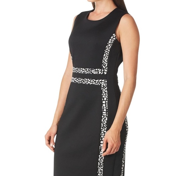Calvin Klein NWT Sleeveless Ponte ColorBlock Sheath Dress Black White Animal 8 - Picture 2 of 12
